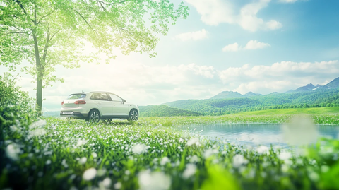 草原蓝天白云汽车