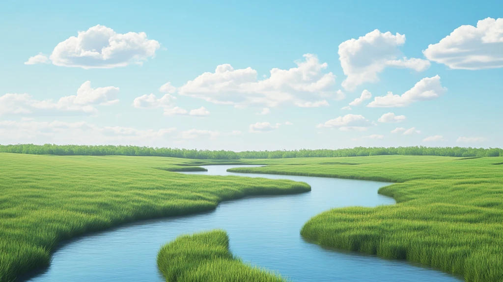 长长的河流青草地