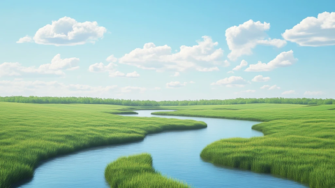 长长的河流青草地