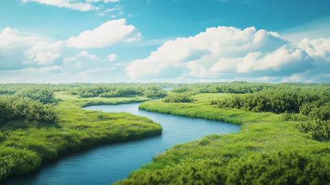 蓝天草地河流