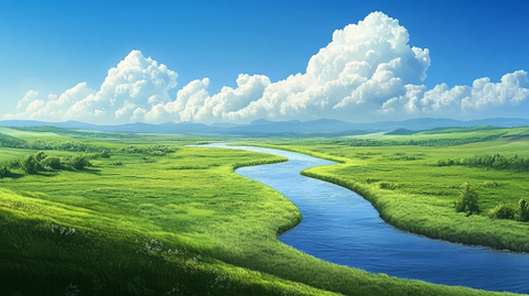 蓝天草地河流