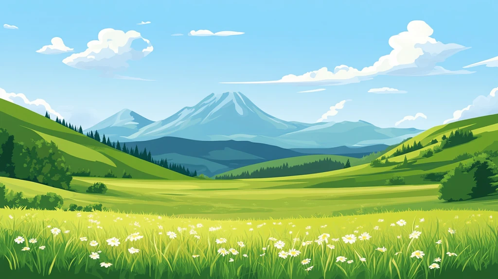 手绘森林山峰草地