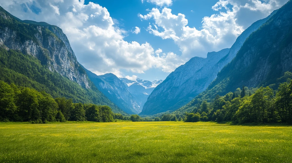 蓝天白云山脉草地背景