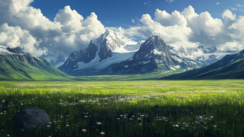 蓝天白云山脉草地背景