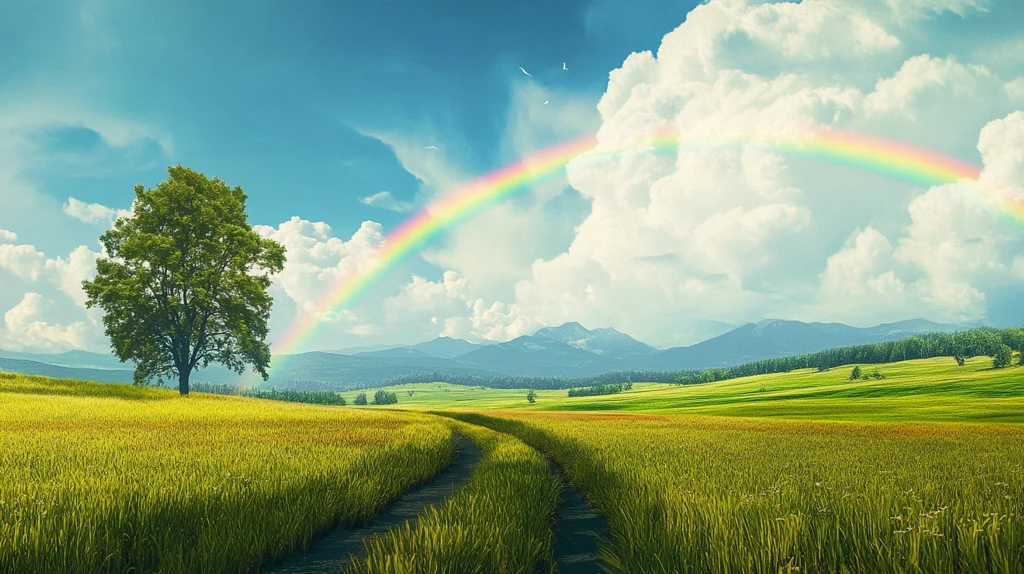 彩虹蓝色白云绿地