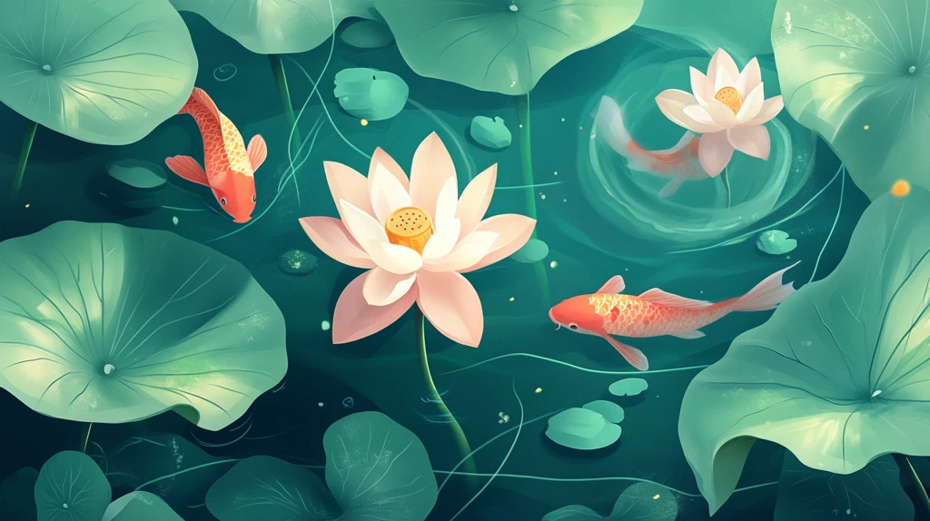 荷花锦鲤插画
