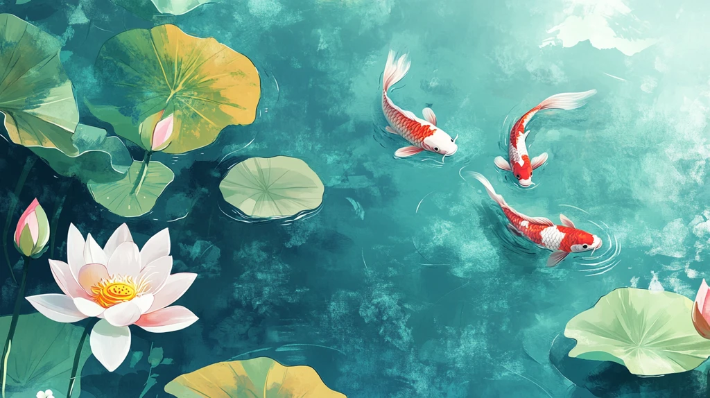 荷花锦鲤插画