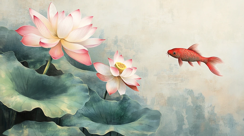 工笔荷花锦鲤