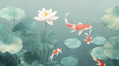 荷花锦鲤插画