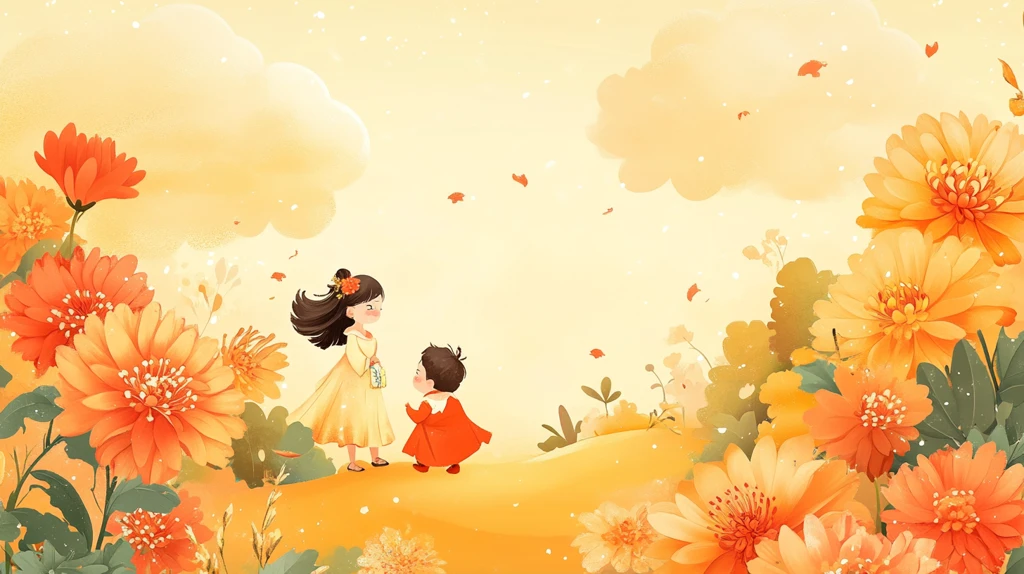 登高赏菊旅行插画