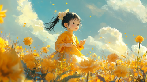 向日葵花丛中的少女