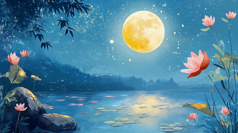 古风中秋荷花插画