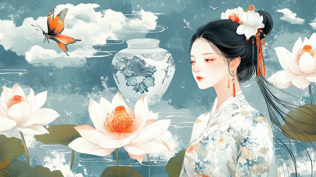 荷叶汉服女生插画