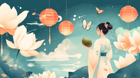 荷叶汉服女生插画