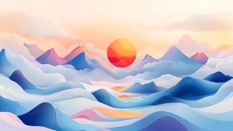 高端山水线包装插画