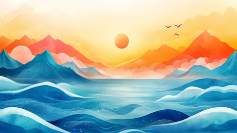 高端山水线包装插画