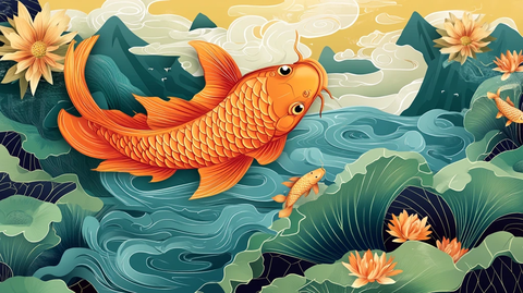 鲤鱼荷花插画