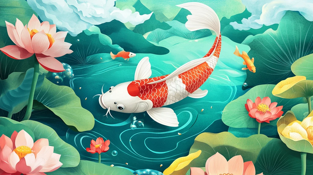 荷花锦鲤插画