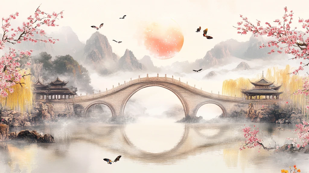 仙鹤楼阁古风山水画