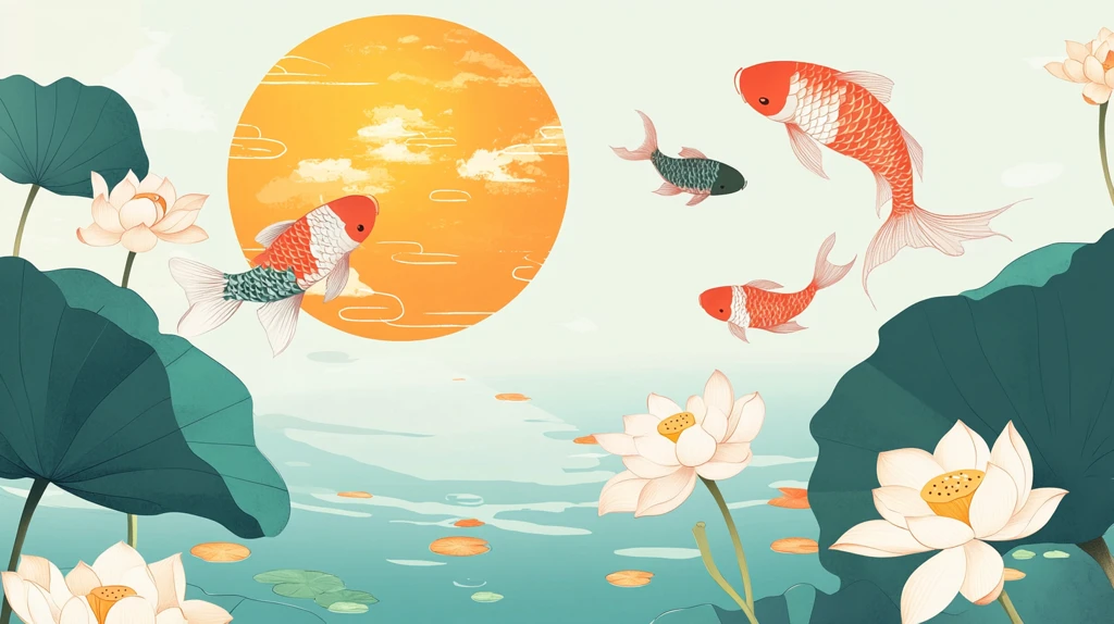 荷花锦鲤插画