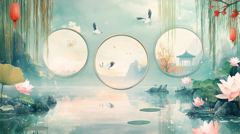 圆框山水壁画
