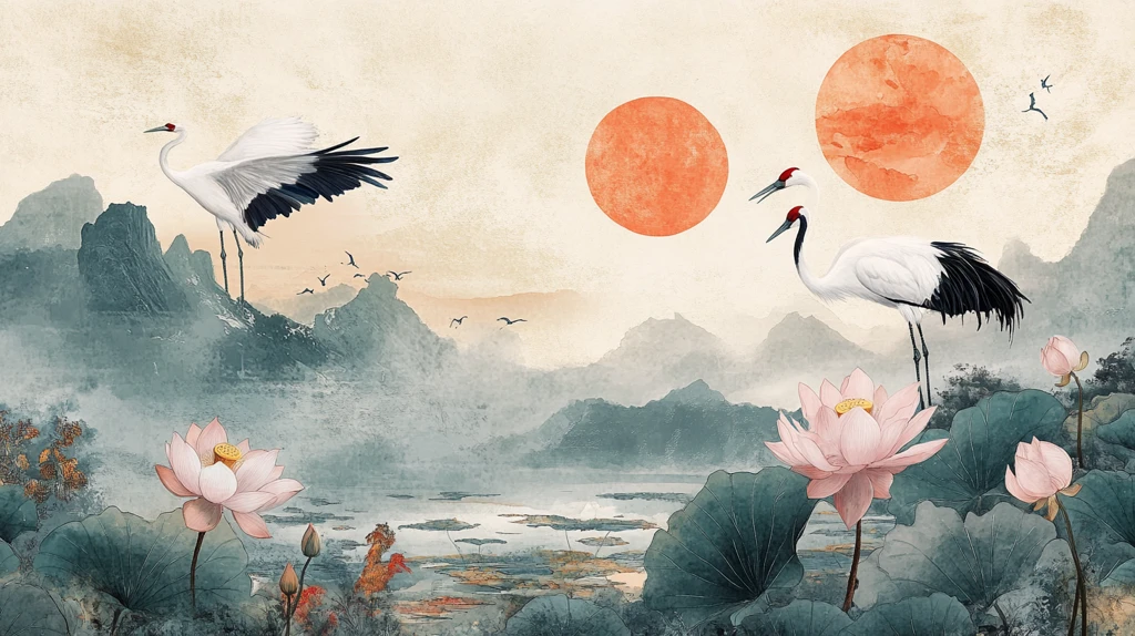 旭日东升仙鹤插画