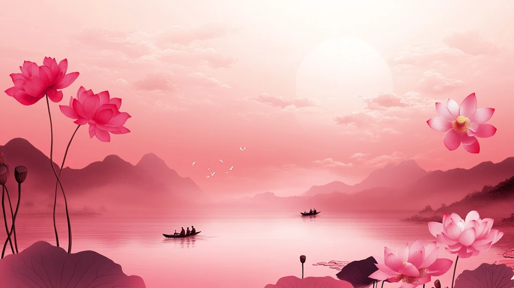 莲花荷花水墨山水画