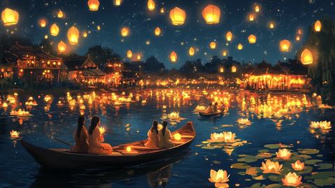 夏日放河灯场景