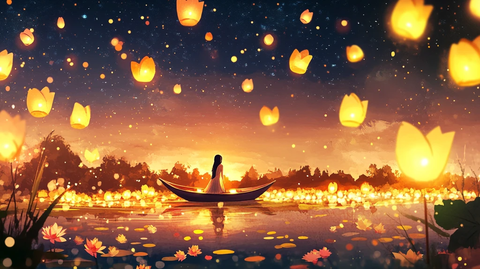 夏日放河灯场景