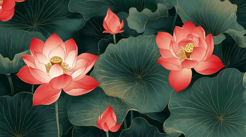 深蓝背景荷花图