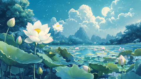 月色荷花背景墙