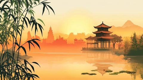 亭台楼阁旭日东升