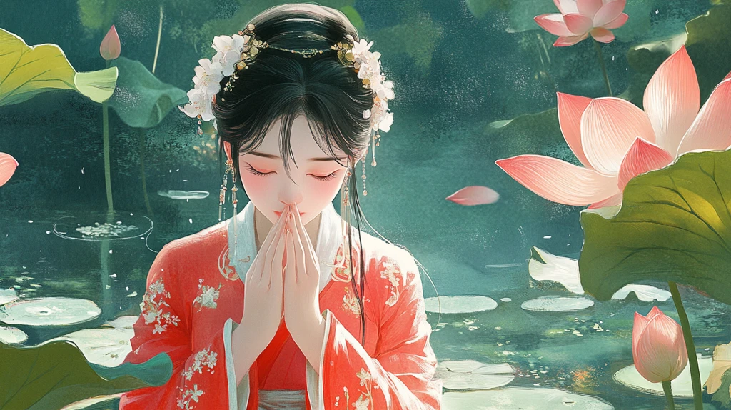 荷叶汉服女生插画