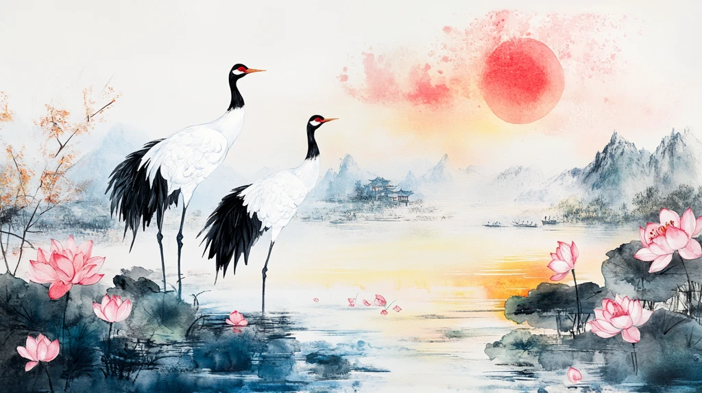 仙鹤古风山水画