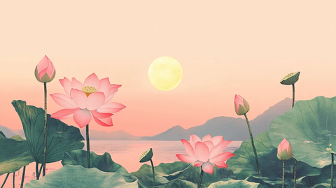 古风中秋荷花插画