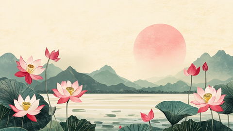 新中式山水荷花