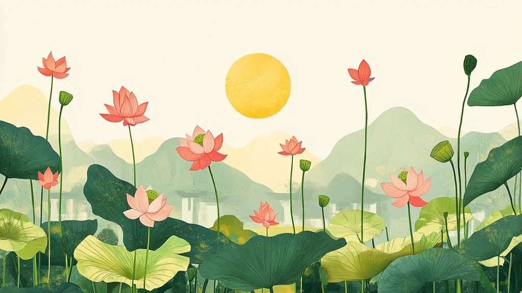 荷花池插画