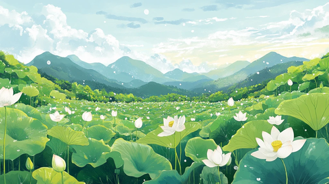 夏天荷塘插画