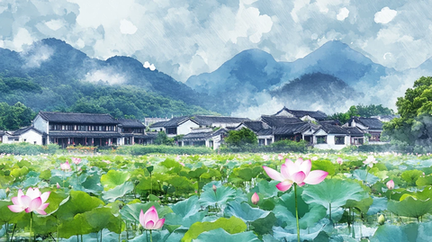 山乡荷田图片素材下载