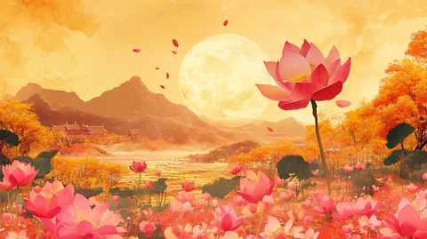 月色荷花背景墙