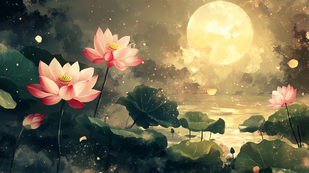 月色荷花背景墙