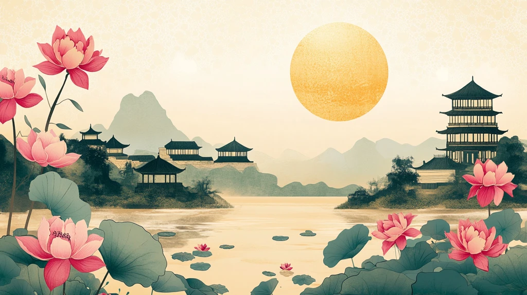 新中式山水荷花