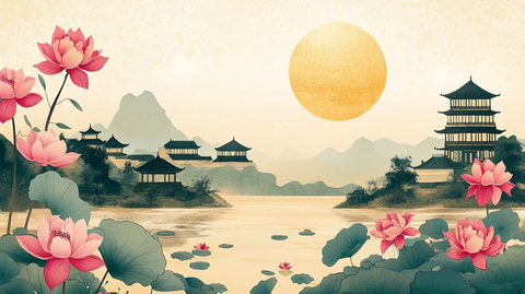 新中式山水荷花