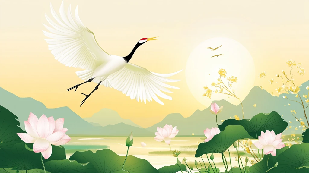 旭日东升仙鹤插画