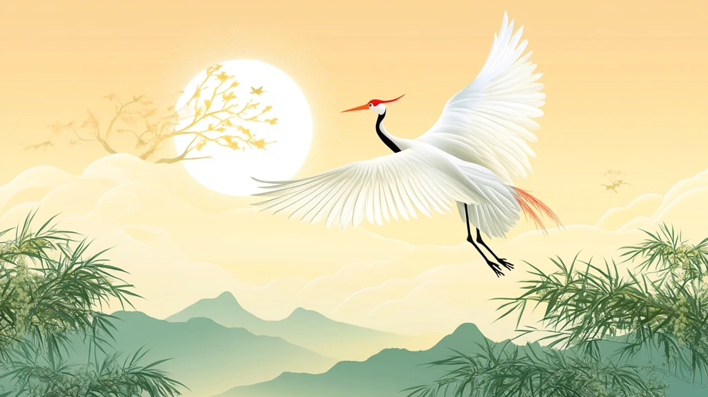 旭日东升仙鹤插画