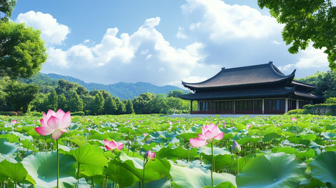 荷花池与中式建筑