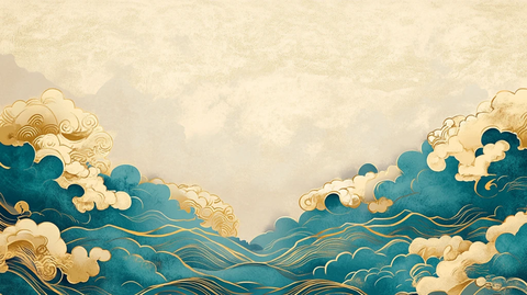 海浪仙鹤云纹中式背景