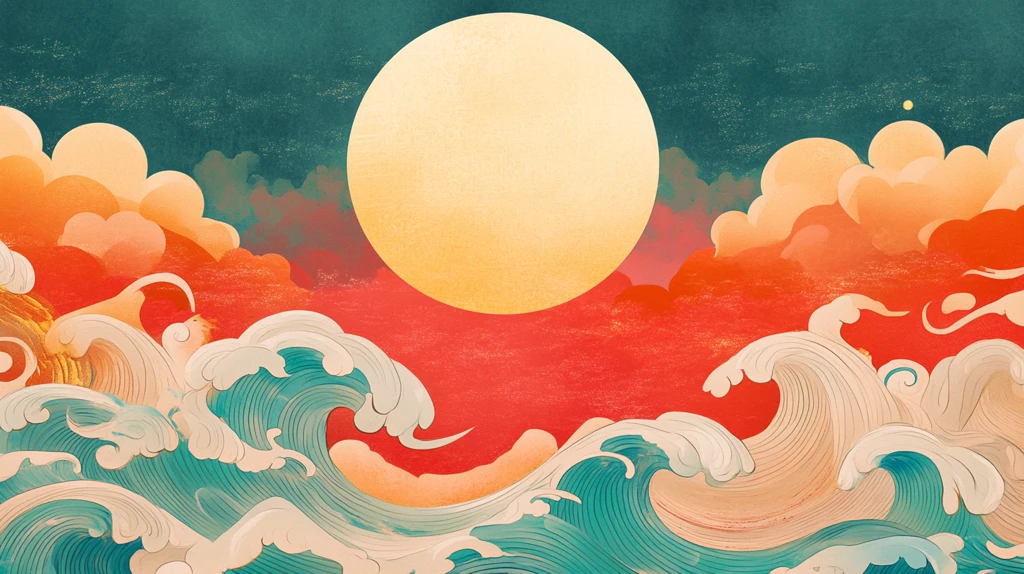 古风海浪包装插画