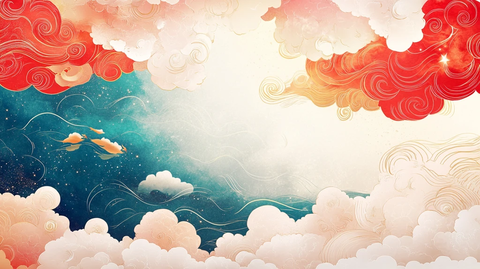 海浪仙鹤云纹中式背景