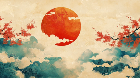 红日出东方意境中式画